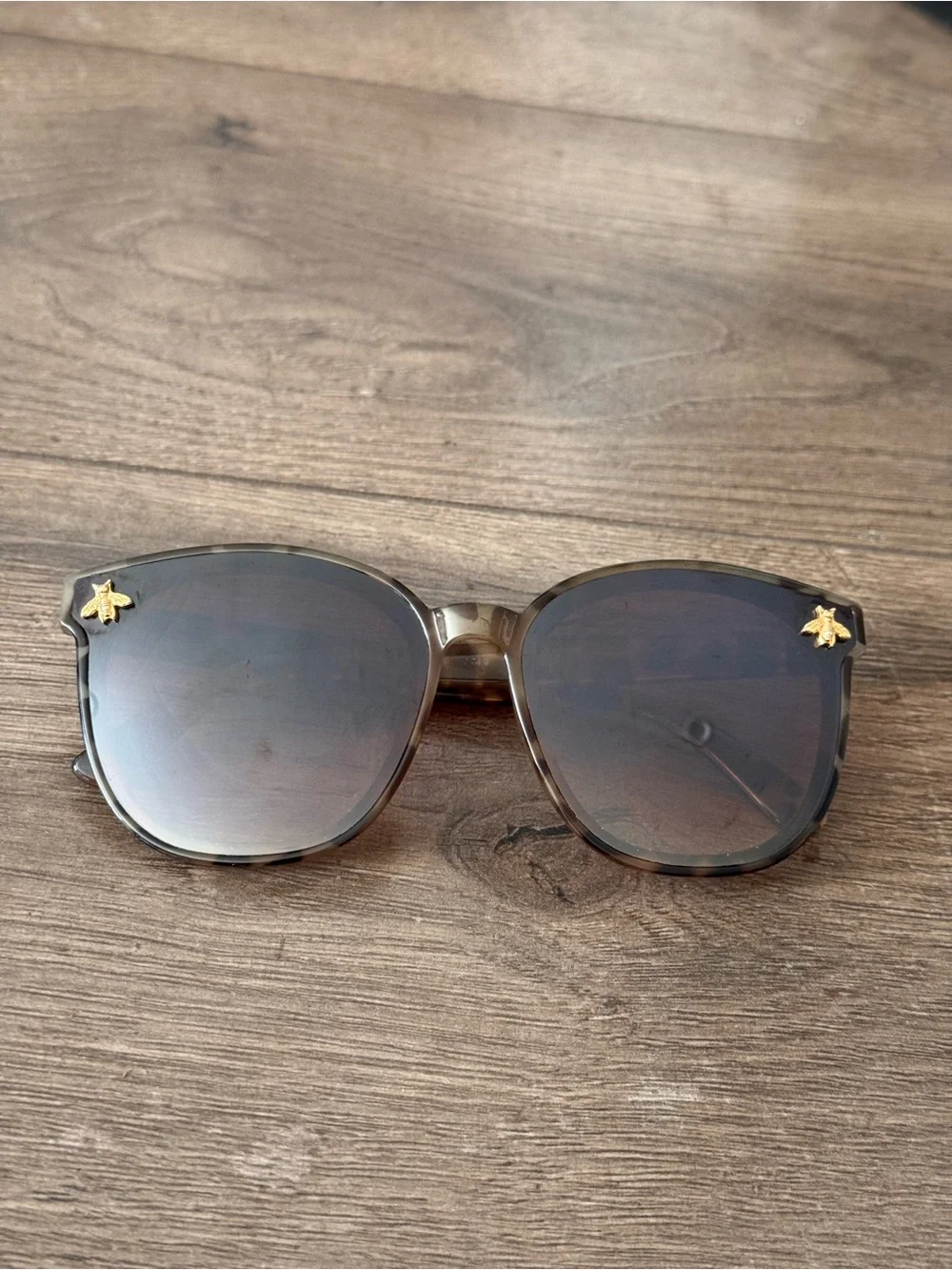 Oversized Square Tortoise Sunglasses with Gold Bee Accents
